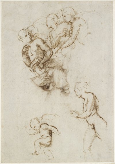 Studies for a Group of Flying Angels by Raffaello Sanzio Raphael